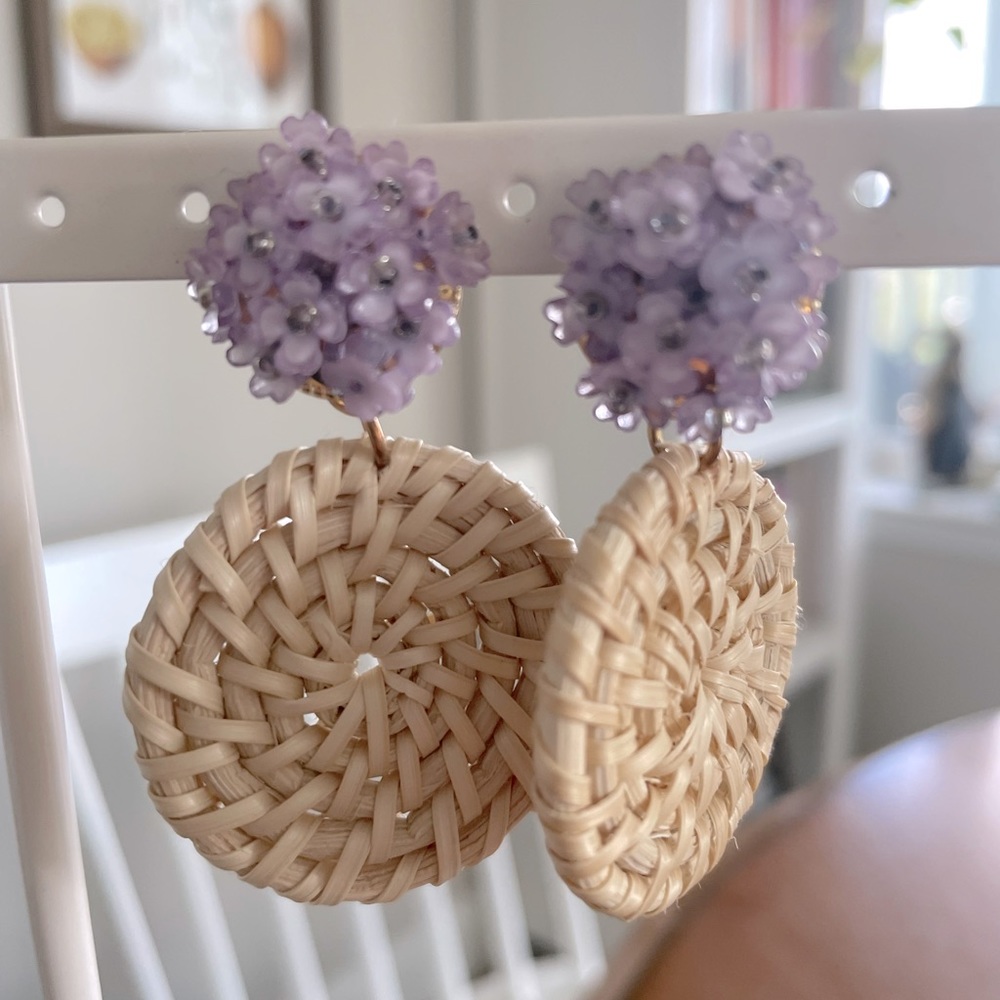 Daisy Holsenbeck Flower and Rattan Earrings